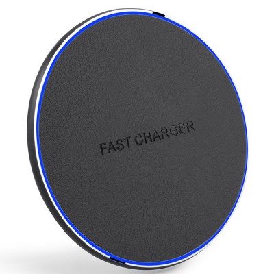 10w QI fast wireless charger portable leather wireless charging pad for smart mobile phone